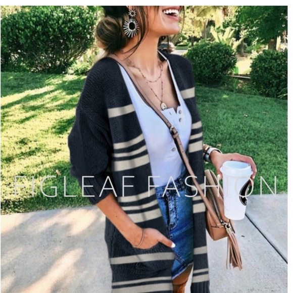 Figleaffashion Sweaters - 🆕 Navy Striped Open Cardigan